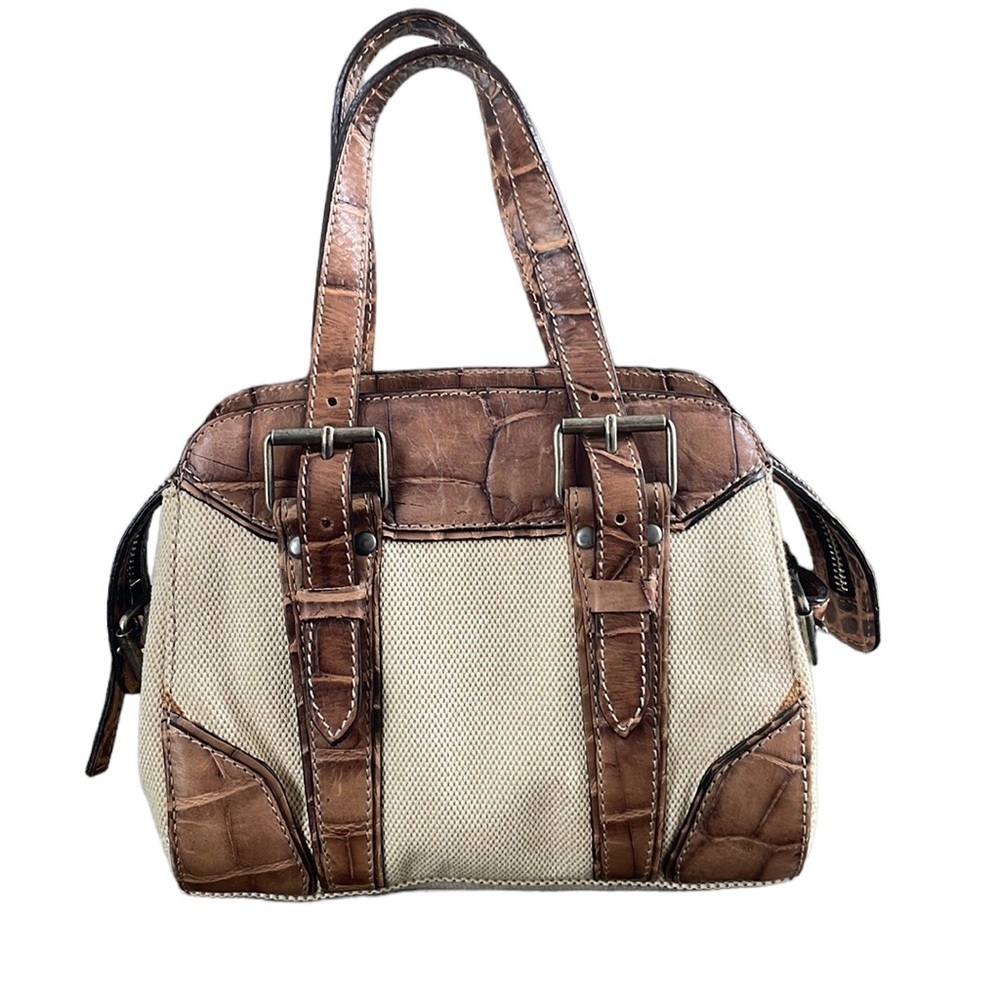Francesco Biasia Raffia And Croc Embossed leather Mini handbag